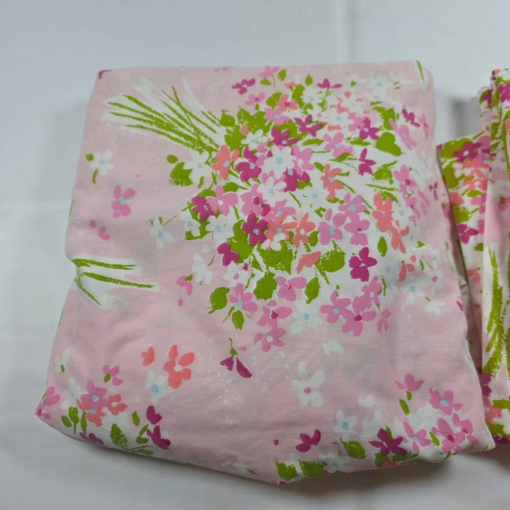 Vintage Burlington House Pink Floral Sheet Set Twin Percale 70s Made in USA